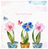 the composition of watercolor hearts flowers and butterfly N3