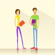 Young Man And Woman Student Hold Books Casual Clothes N2