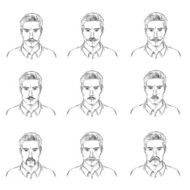 Vector Set of Sketch Mens Faces with Mustaches N2