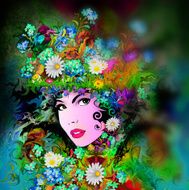 Woman spring with flowers