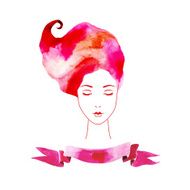 watercolor girl with curly red hair N2