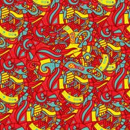Hand drawn seamless pattern with wave curl and triangle N4