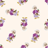 family grandmother character cartoon seamless pattern background N9