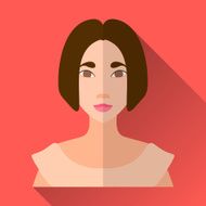 Flat style square shaped female character icon with shadow N11