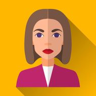 Flat style square shaped female character icon with shadow N12