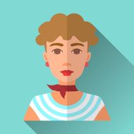 Flat style square shaped female character icon with shadow N13