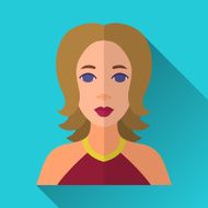 Flat style square shaped female character icon with shadow N14