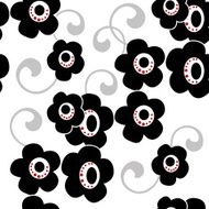 Black flowers on white background floral seamless decorative pat
