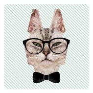 Polygonal Portrait of Hipster Cat in Glasses and Bow Tie