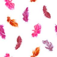 Watercolor feathers seamless pattern in pink