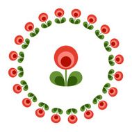 Design elements - round floral frame and scandinavian flower N5