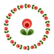 Design elements - round floral frame and scandinavian flower N6