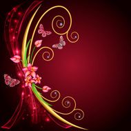 abstract background with flowers and butterflies gems