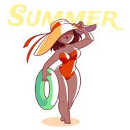 Cute plump girl in a swimsuit with swimming circle N2