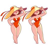 Cute fat girl in a red swimsuit