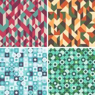 Set of colorful seamless patterns with circles and triangles