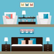 Bright illustration in trendy flat style with room interior