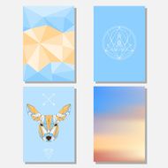 Bright blue and beige set with geometric deer polygonal background