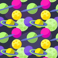 Bright cartoon cosmic seamless pattern with funny planets in space