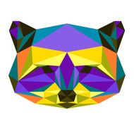 Abstract bright colored polygonal triangle geometric raccoon isolated on white