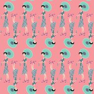 Girl with umbrella Art deco Retro Seamless background pattern