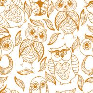 Seamless white and brown pattern of four different owls N2