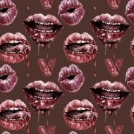 Seamless pattern with red lips Watercolor illustration N3