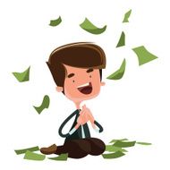 Raining money happy man sitting vector illustration cartoon character