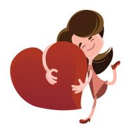 Women hugging red heart vector illustration cartoon character