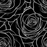 black and white seamless pattern in roses with contours