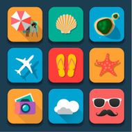 Summer traveling Flat design icons set