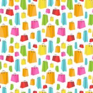 Flat colorful shopping bags on white seamless pattern