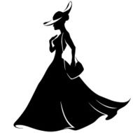 girl in a hat and dress with handbag retro