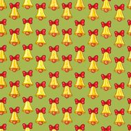Seamless pattern of Christmas bells with red bows N2