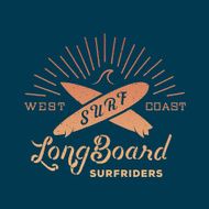 Long Board Surf Riders Abstract Retro Vector Label or Logo