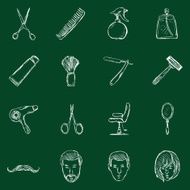 Vector Set of Chalk Barber Shop Icons N2