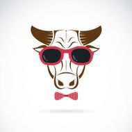 Vector images of bull wearing sunglasses on white background