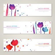 Vintage horizontal banners set with watercolor tulips and leaves