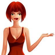 Bright drawing of a gorgeous red-haired sexy Caucasian lady wear N2