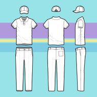 Simple outline drawing of a polo shirt pants and cap