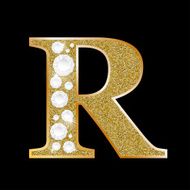 Letter R of gold and diamond