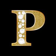Letter P of gold and diamond