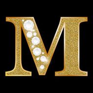 Letter M of gold and diamond