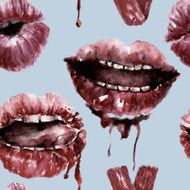 Seamless pattern with red lips Watercolor illustration N4