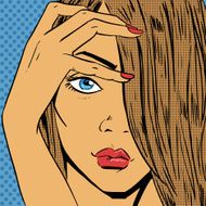 Face the girl looks beautiful pop art comics retro style