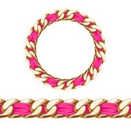 Golden chain with pink fabric ribbon vector brush