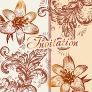 Invitation card with lily flowers in retro style