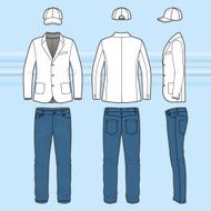 Simple outline drawing of a blazer jeans and cap