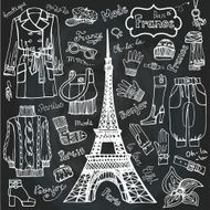 Paris style Fashion clothing set Outline Sketchy Chalkboard N2