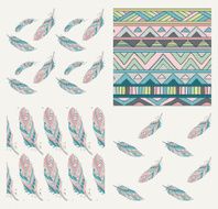 Set of Drawn Patterns with Tribal Feathers